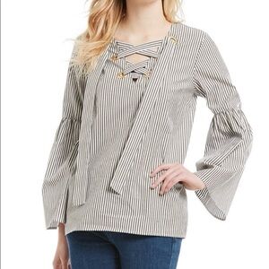 MICHAEL Michael Kors Black and White Striped Lace-Up Blouse